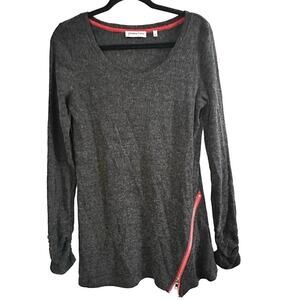 PATRIZIA LUCA Milano Gray Zipper-Detail Tunic Sweater Top Ruched Sleeve - Sz M